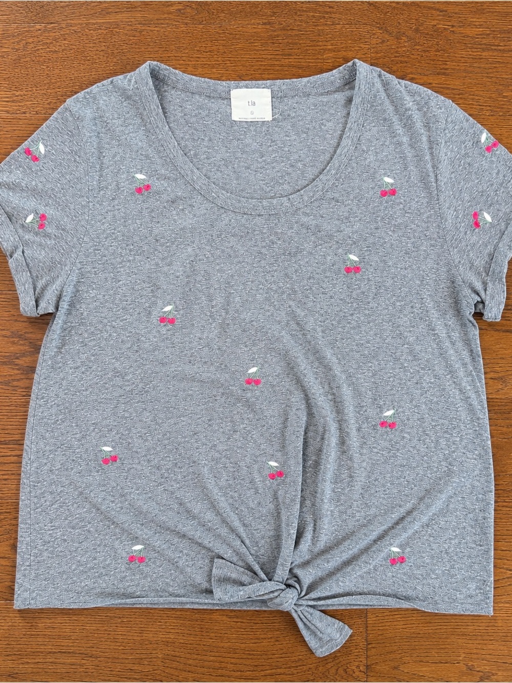 T.la Cherry Embroidered Tie Front Tee